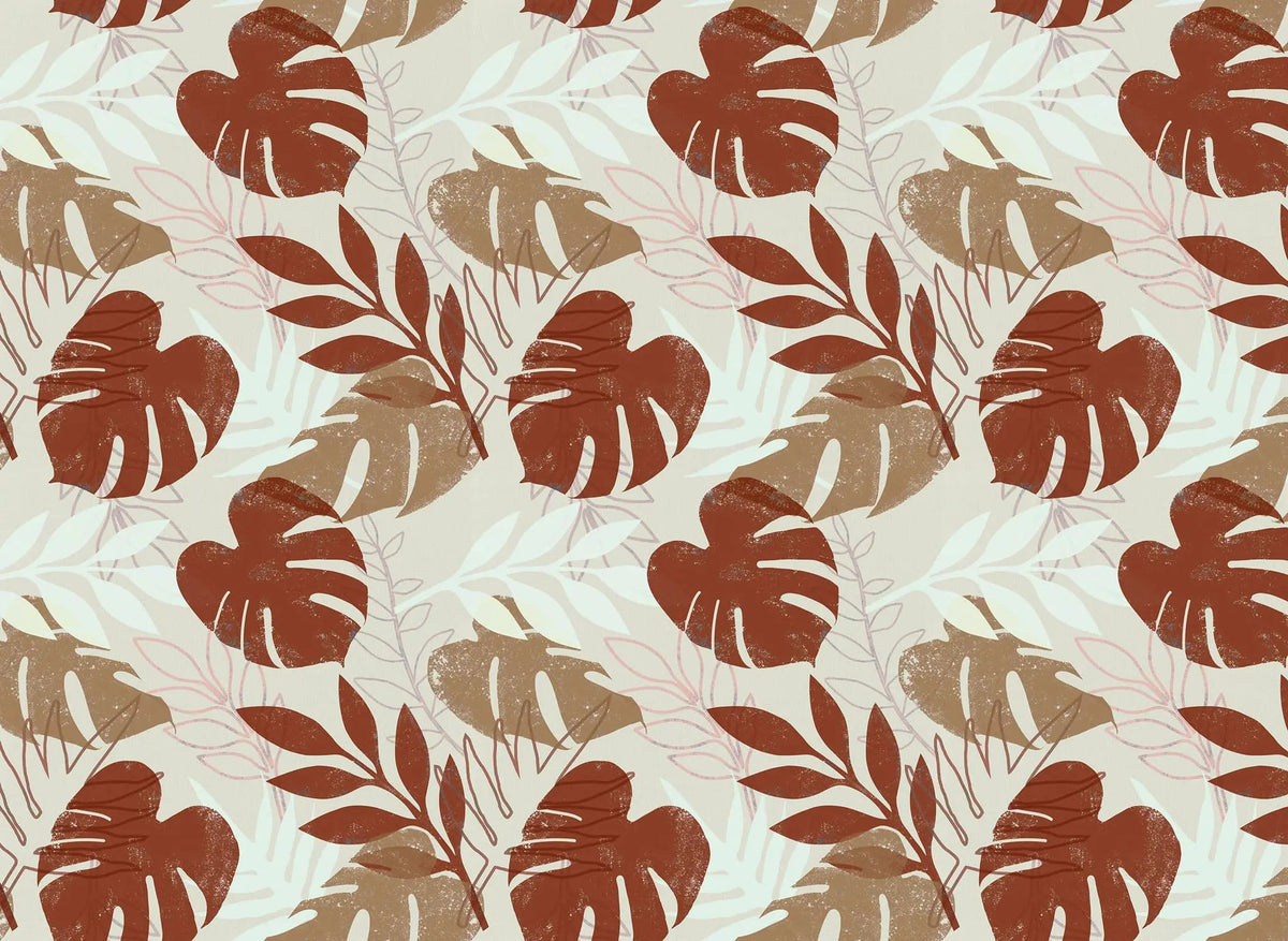Tapet personalizat leaf cu frunze de monstera in tonuri maronii earthy monstera