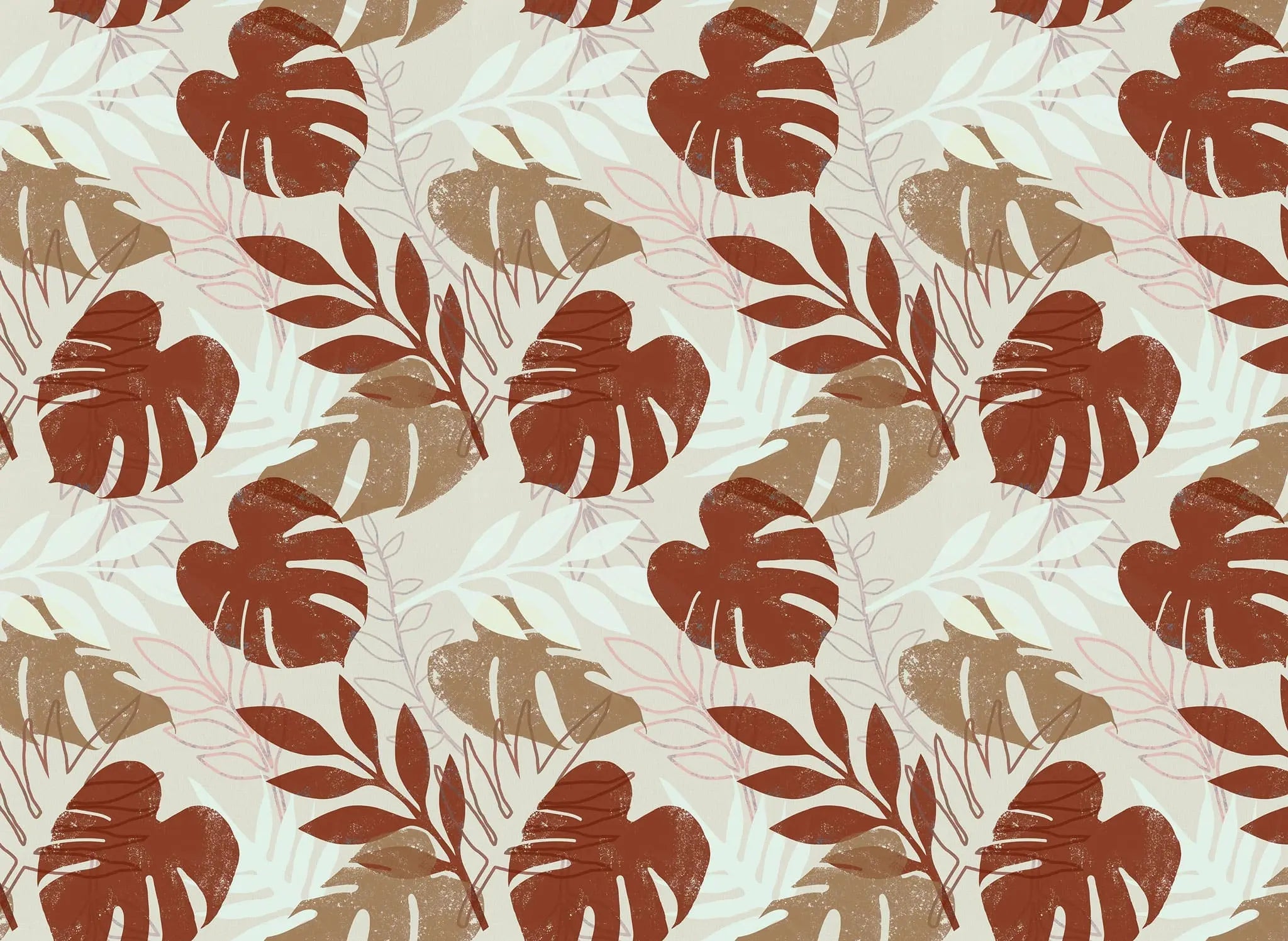 Tapet personalizat leaf cu frunze de monstera in tonuri maronii earthy monstera