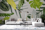 Tapet personalizat leaf cu frunze tropicale in nuante vivide pe un fundal alb vivid tropical