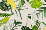 Tapet personalizat leaf cu frunze tropicale in nuante vivide pe un fundal alb vivid tropical