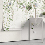 Tapet personalizat leaf cu ramuri de salcie si pasari colorate hummingbird