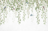 Tapet personalizat leaf cu ramuri de salcie si pasari colorate hummingbird