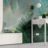Tapet personalizat leaf cu frunze in nuante de turcoaz intens deep turquoise