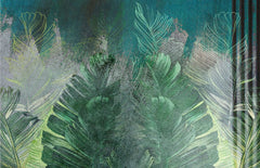 Tapet personalizat leaf cu frunze in nuante de turcoaz intens deep turquoise