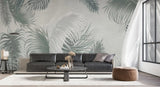 Tapet personalizat leaf cu frunze pana de palmier in tonuri gri feather leaves