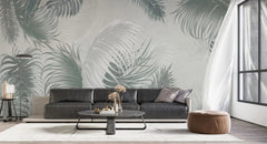 Tapet personalizat leaf cu frunze pana de palmier in tonuri gri feather leaves