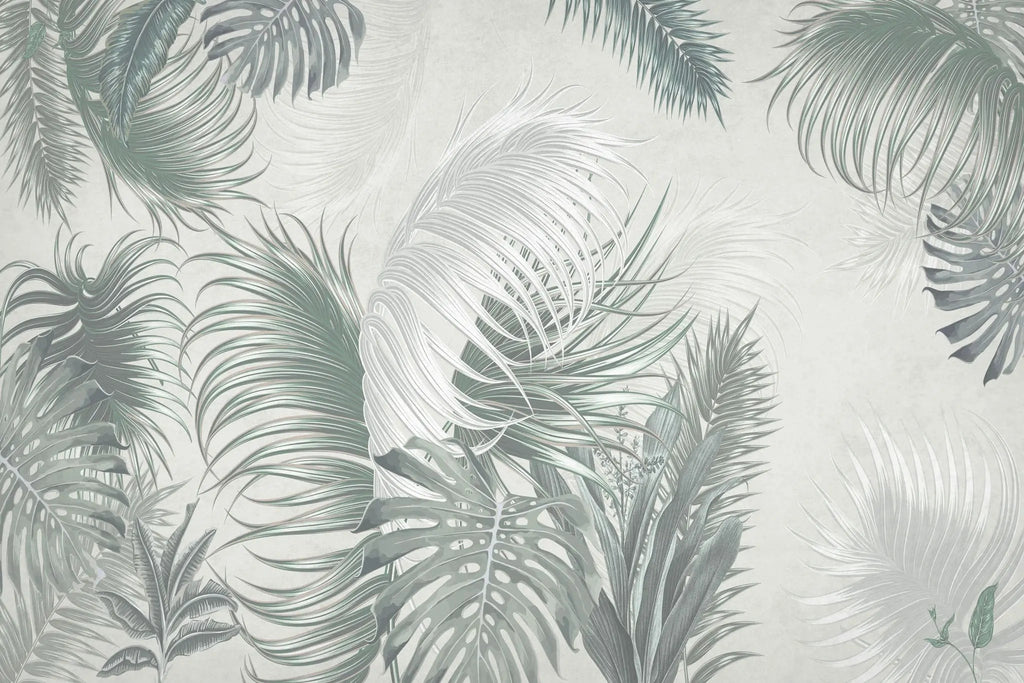 Tapet personalizat leaf cu frunze pana de palmier in tonuri gri feather leaves
