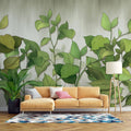 Tapet personalizat leaf cu frunze si plante verzi pe un fundal deschis greenies
