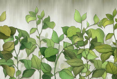 Tapet personalizat leaf cu frunze si plante verzi pe un fundal deschis greenies