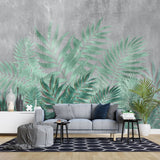 Tapet personalizat leaf cu frunze verzi aquamarin pe un fundal de beton gri aquamarine
