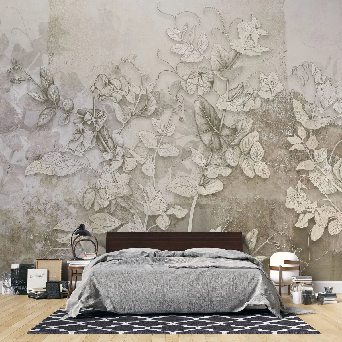 Tapet personalizat leaf cu frunze de menta salbatica in nuante inchise sepia wild mint
