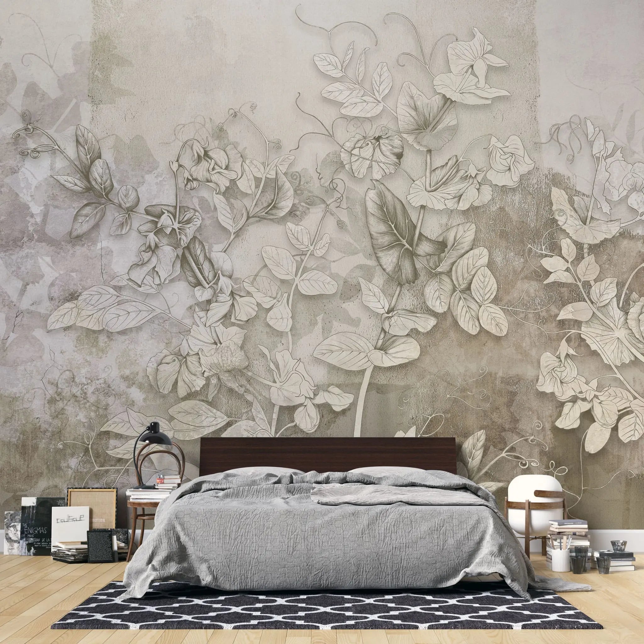 Tapet personalizat leaf cu frunze de menta salbatica in nuante inchise sepia wild mint