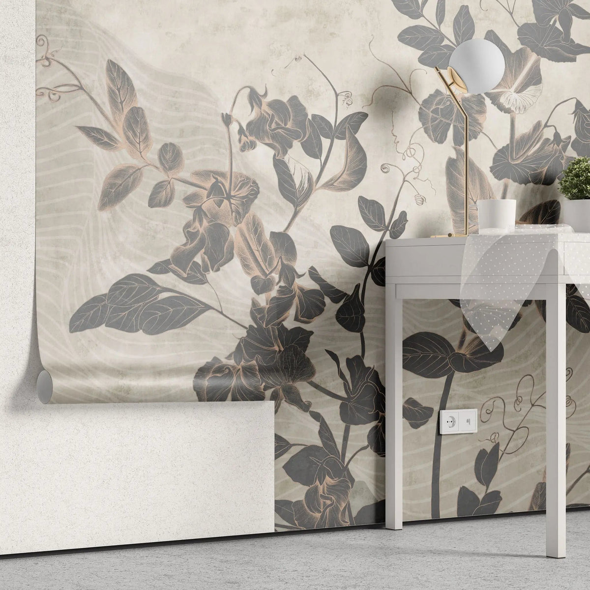 Tapet personalizat leaf cu frunze si accente de bronz bronze accents