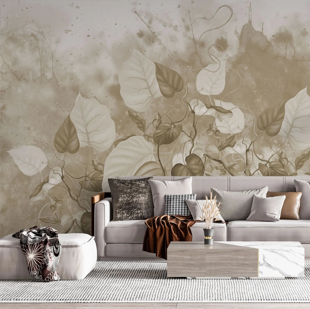 Tapet personalizat leaf cu frunze de rugosum in nuante sepia sepia rugosum