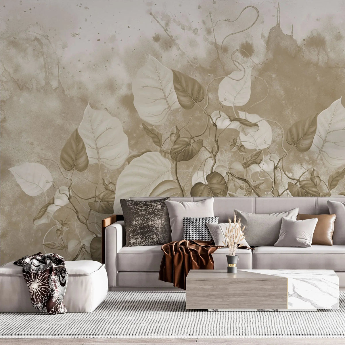 Tapet personalizat leaf cu frunze de rugosum in nuante sepia sepia rugosum