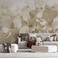 Tapet personalizat leaf cu frunze de rugosum in nuante sepia sepia rugosum