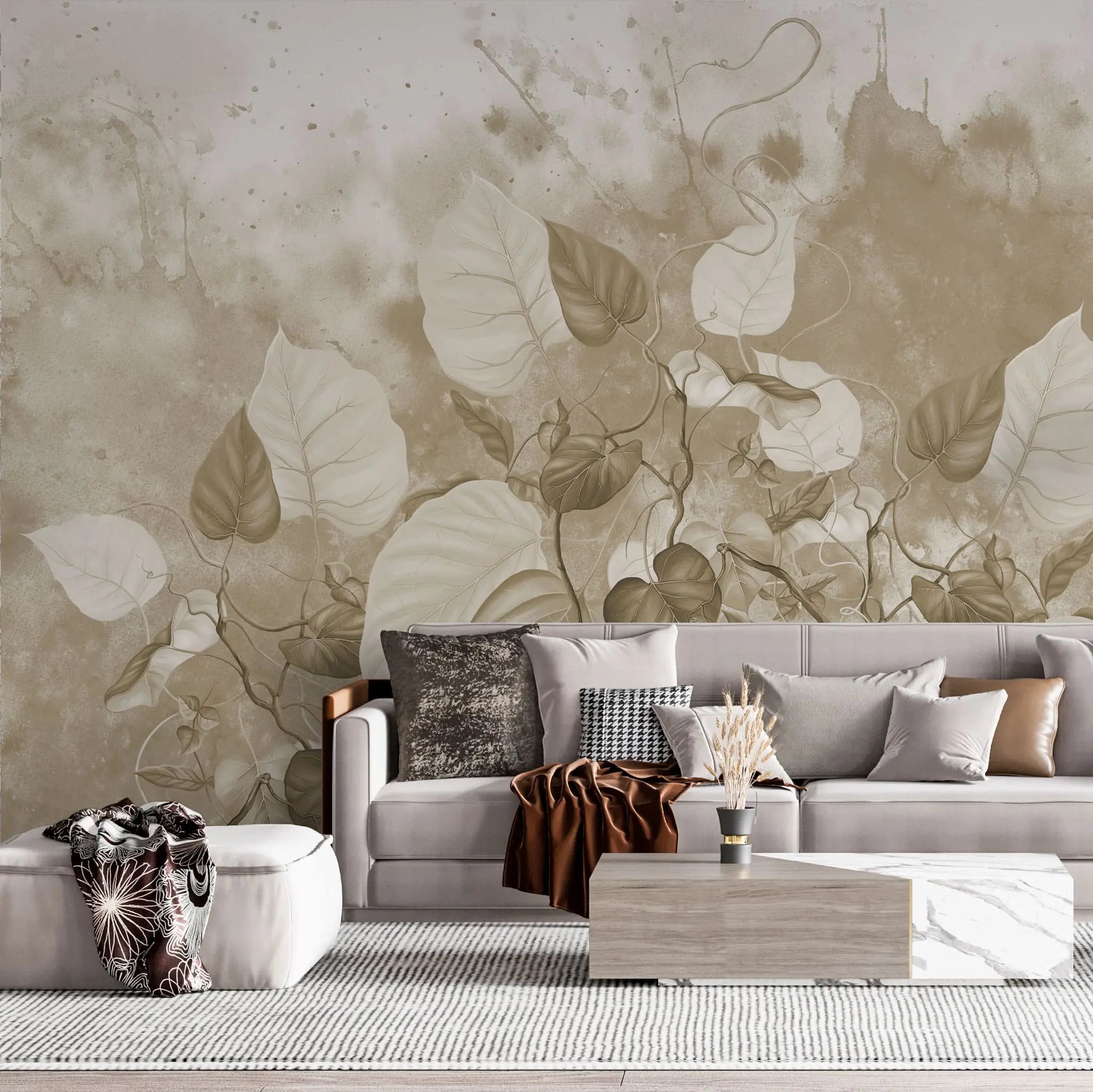 Tapet personalizat leaf cu frunze de rugosum in nuante sepia sepia rugosum