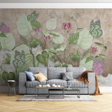 Tapet personalizat leaf cu frunze salbatice de philodendron si fluturi roz wild philodendron