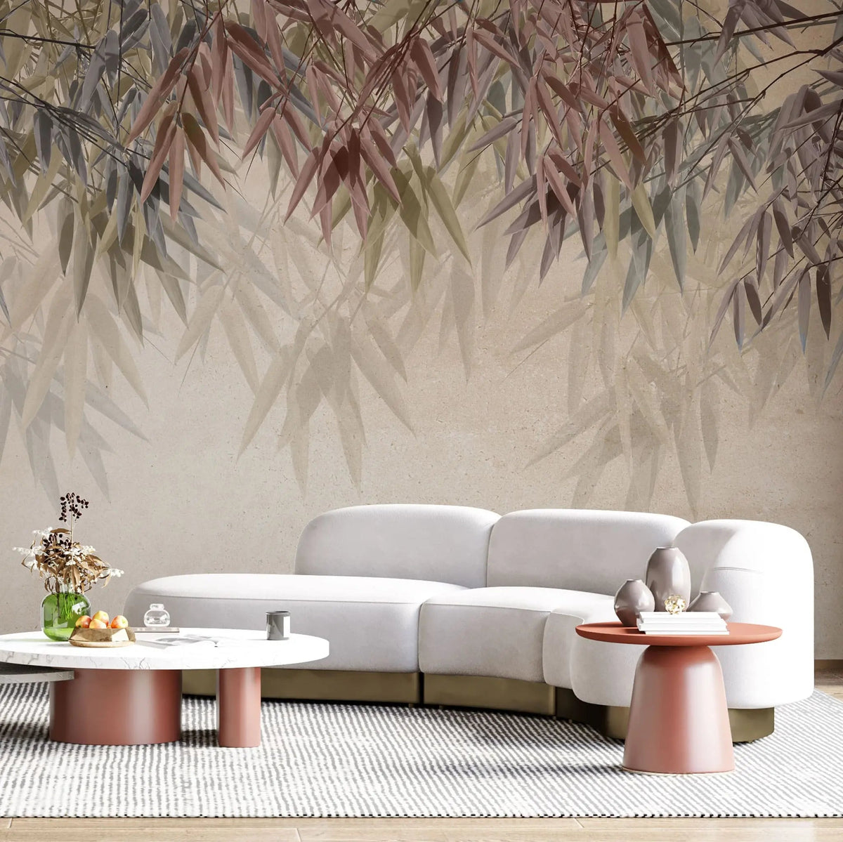 Tapet personalizat leaf cu frunze colorate de salcie cu umbre tonal weeping willow