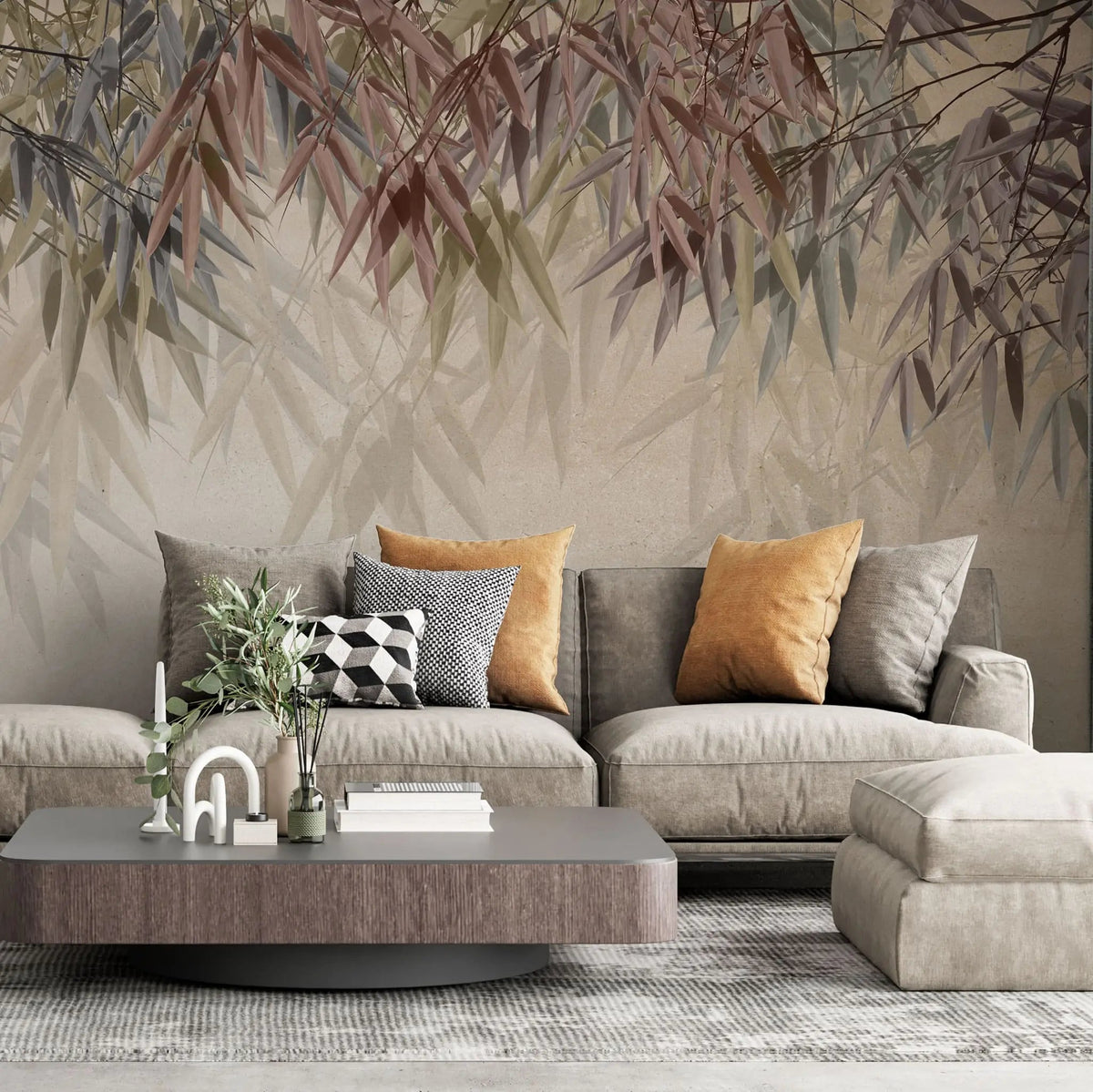 Tapet personalizat leaf cu frunze colorate de salcie cu umbre tonal weeping willow