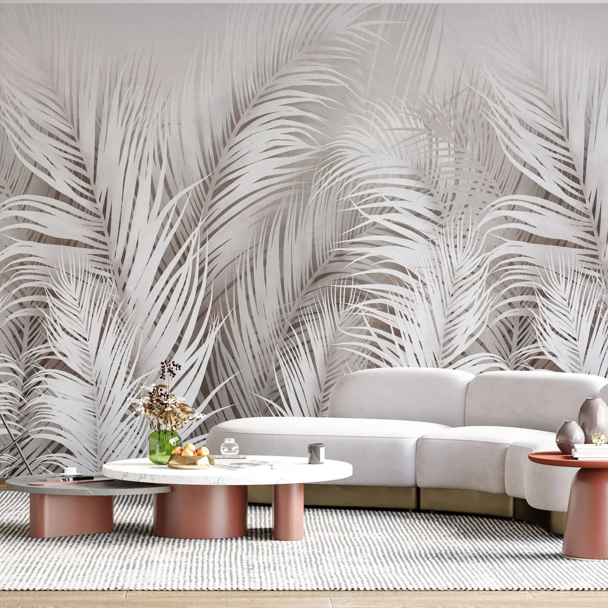 Tapet personalizat leaf cu frunze albe de palmier white palm