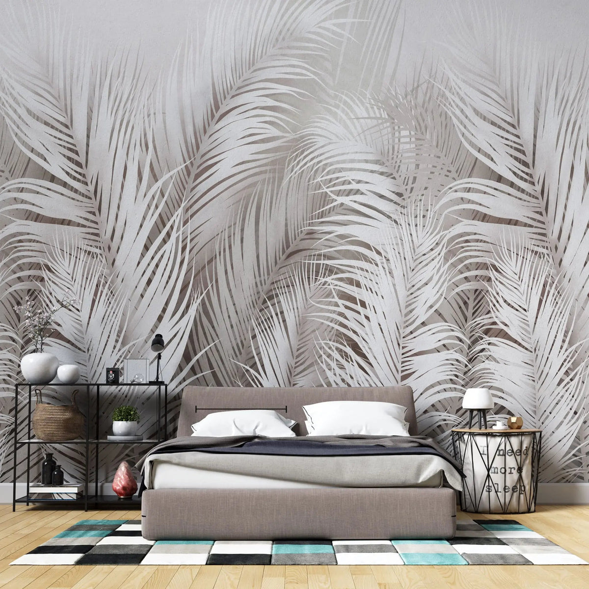 Tapet personalizat leaf cu frunze albe de palmier white palm