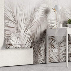 Tapet personalizat leaf cu frunze albe de palmier white palm