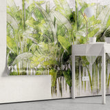Tapet personalizat leaf cu frunze de bananier verzi intens pe un fundal alb green vibe light