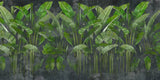 Tapet personalizat leaf cu frunze de bananier verzi intens pe un fundal negru green vibe dark