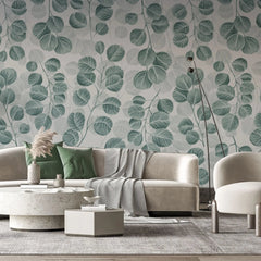 Tapet personalizat leaf cu frunze de eucalipt pe un fundal deschis eucalyptus
