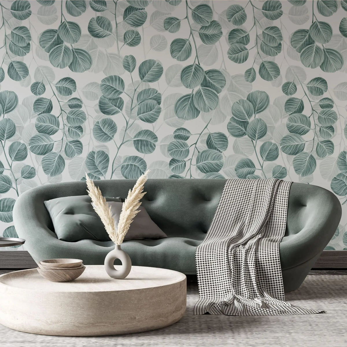 Tapet personalizat leaf cu frunze de eucalipt pe un fundal deschis eucalyptus
