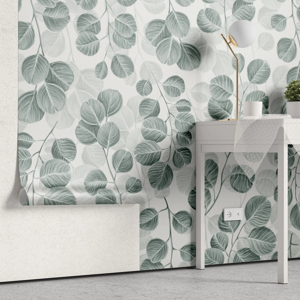 Tapet personalizat leaf cu frunze de eucalipt pe un fundal deschis eucalyptus
