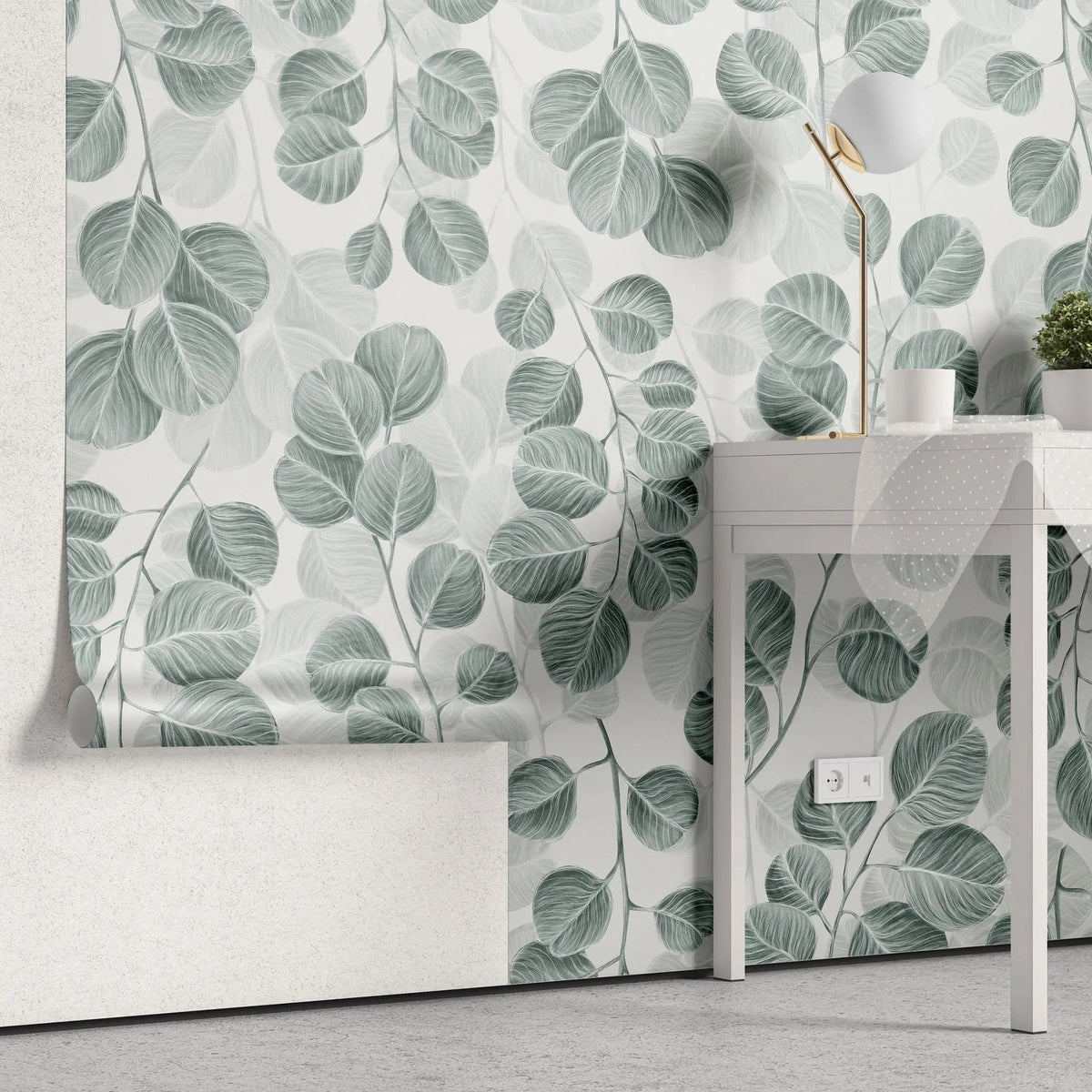 Tapet personalizat leaf cu frunze de eucalipt pe un fundal deschis eucalyptus