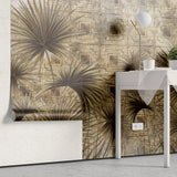 Tapet personalizat leaf cu frunze de palmier pe un fundal in stil art deco luxurious palm