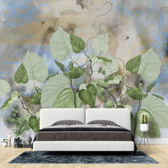Tapet personalizat leaf cu frunze de philondendron rugosum in stil watercolor watercolor rugosum