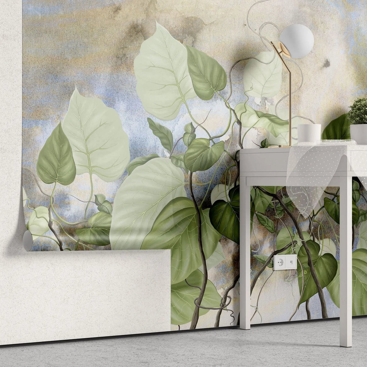 Tapet personalizat leaf cu frunze de philondendron rugosum in stil watercolor watercolor rugosum