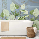 Tapet personalizat leaf cu frunze de philondendron rugosum pe fundal albastru blue wild philodendron