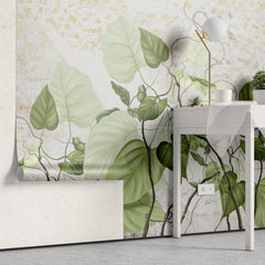 Tapet personalizat leaf cu frunze de philondendron rugosum pe fundal de gresie wild tile rugosum