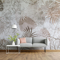 Tapet personalizat leaf cu frunze tropicale de monstera in stil grunge grunge monstera light