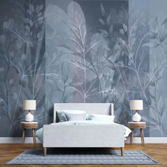 Tapet personalizat leaf cu frunze pe un fundal in nuante de albastru stone blue