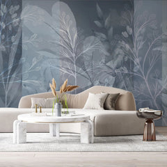 Tapet personalizat leaf cu frunze pe un fundal in nuante de albastru stone blue