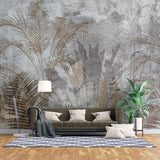 Tapet personalizat leaf cu frunze de palmieri in culori aramii brassy palms