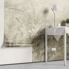 Tapet personalizat leaf cu frunze tropicale schitate pe un fundal vintage sketchy jungle