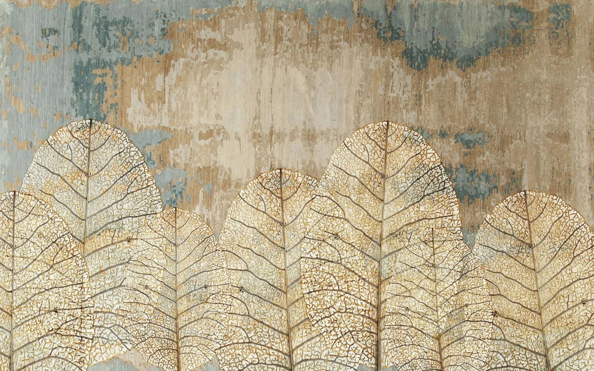 Tapet personalizat leaf cu frunze subtiri aurii pe un fundal vintage thin leaves