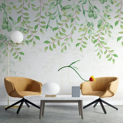 Tapet personalizat leaf cu frunze verzi in stil watercolor pe fundal alb baby leaves