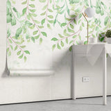 Tapet personalizat leaf cu frunze verzi in stil watercolor pe fundal alb baby leaves