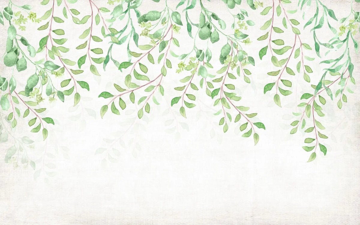 Tapet personalizat leaf cu frunze verzi in stil watercolor pe fundal alb baby leaves