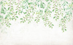 Tapet personalizat leaf cu frunze verzi in stil watercolor pe fundal alb baby leaves