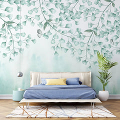 Tapet personalizat leaf cu frunze si fluturi verzi albastrui teal leaves&butterflies