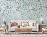 Tapet personalizat leaf cu frunze si fluturi verzi albastrui teal leaves&butterflies